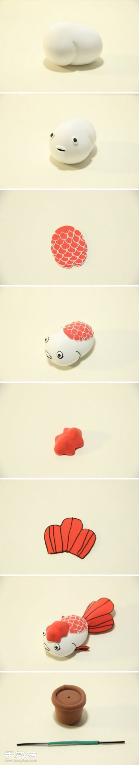 軟陶DIY手工制作肥肥金魚玩偶盆栽圖解教程 - www.888bfw.com